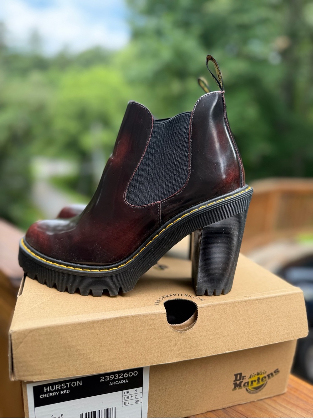 Dr. Martens Hurston Cherry Red Leather Chelsea Heeled Boot
